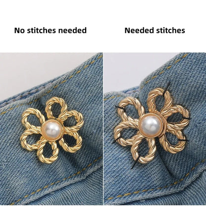 2-Pair Adjustable Waist Buckle Set - Metal Flower Pants & Skirt Waist Tightener Clips for Size Adjustment