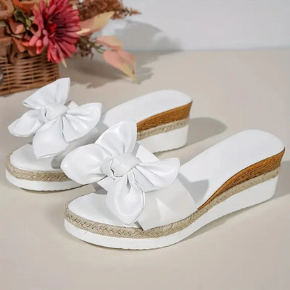 Women’s Bowknot Platform Sandals - Casual Solid Color Braided Strap Shoes