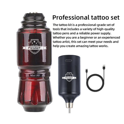 Rotary Wireless Tattoo Machine Kit – Complete Set with 10PCS Cartridge Needles, Permanent Makeup Tool for Tattoo Artists