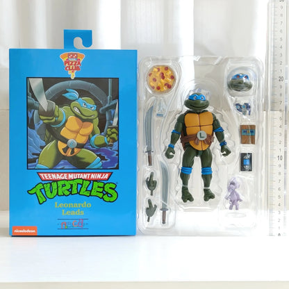 Four New NECA Anime Action Figures – Leonardo Teenage Mutant Ninja Turtles Pizza Club Model Figurines for Toys & Shelf Display