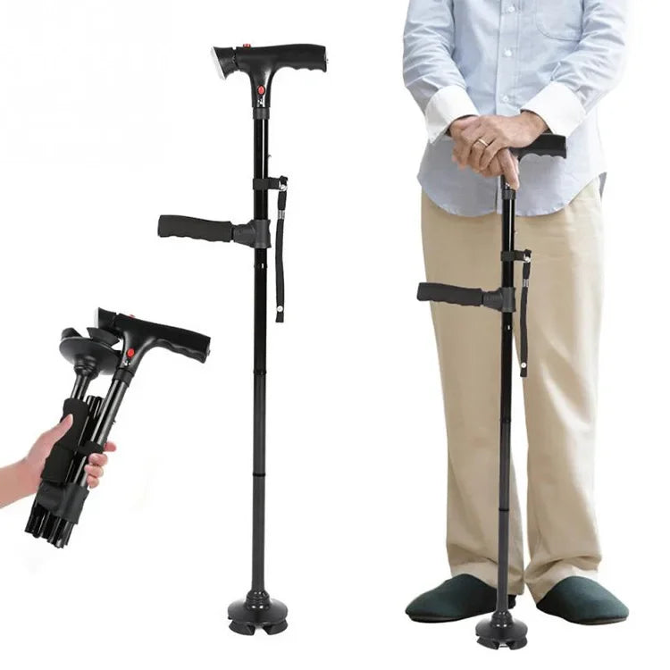 Collapsible Telescopic Cane with LED & Alarm — Folding Walking Stick for Elderly, Trusty Crutches for Seniors, Moms & Dads