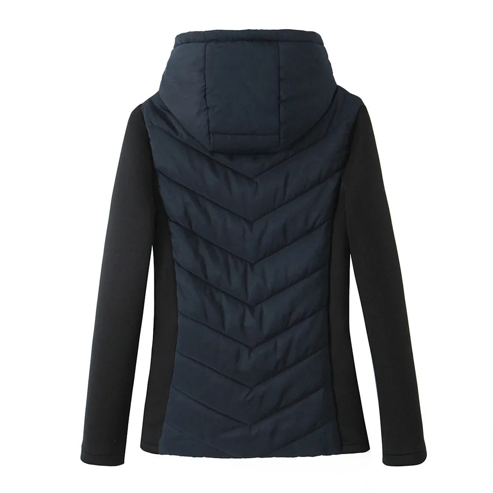 Taop&Za Women's Autumn Cotton Jacket – Fashionable Casual Long Sleeve Stand Collar Hooded Patchwork Coat