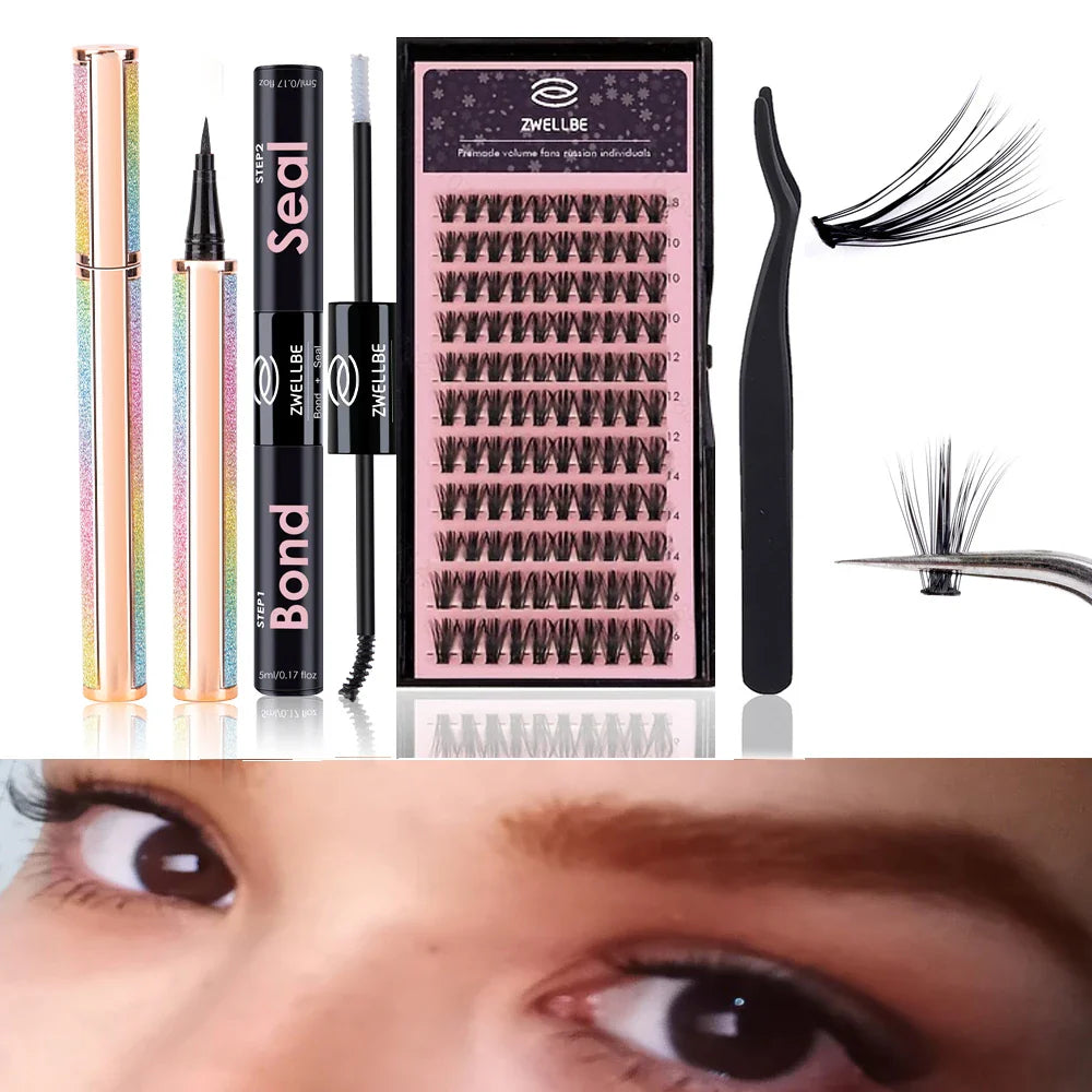 780pcs Eyelash Clusters Kit – 8-16mm Extension with Bond & Seal, Remover, Applicator for DIY Home Makeup