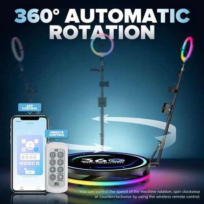 360° Rotating Photo Booth Machine – Portable Automatic Selfie Booth with App Control for Parties & Events