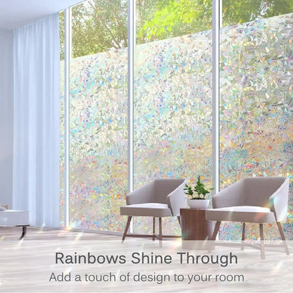 3D Rainbow Window Privacy Film - Static Clings Vinyl Decals Stickers for Glass Doors, Heat Control, Anti-UV