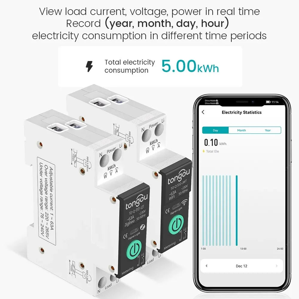 TUYA WiFi/ZigBee Smart Circuit Breaker – MCB with Over Current & Under Voltage Protection, Power Metering, 1-63A Remote Control Switch