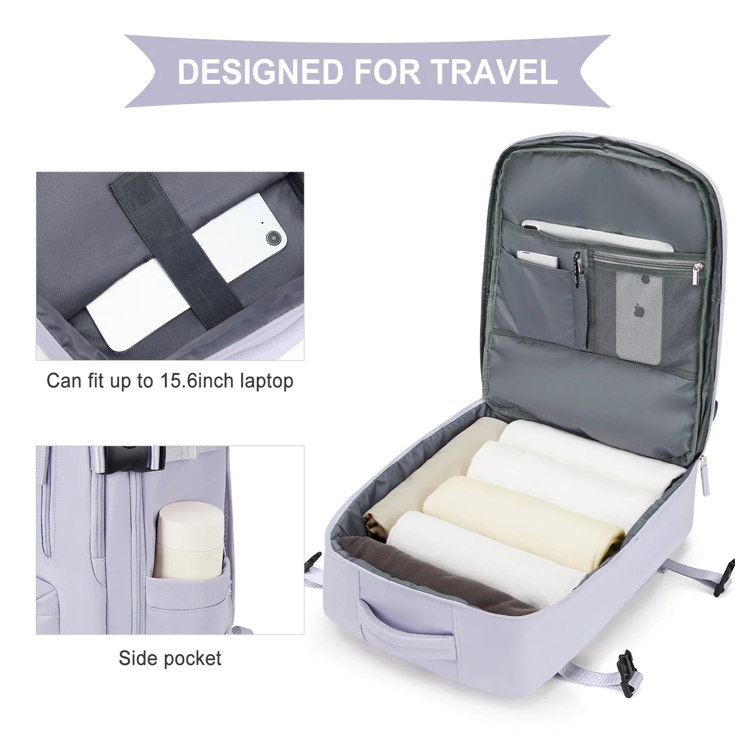 Women's Cabin Travel Backpack - Large Capacity, Water-Resistant Laptop Bag 45x36x20 cm, Fits EasyJet and Ryanair Carry-On Dimensions