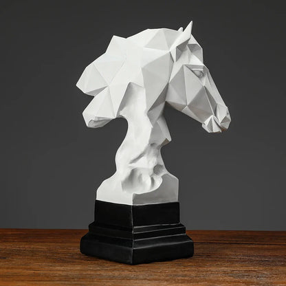 Cube Horse Head Sculpture - Polygonal Resin Horse Figure for Modern Home Decor