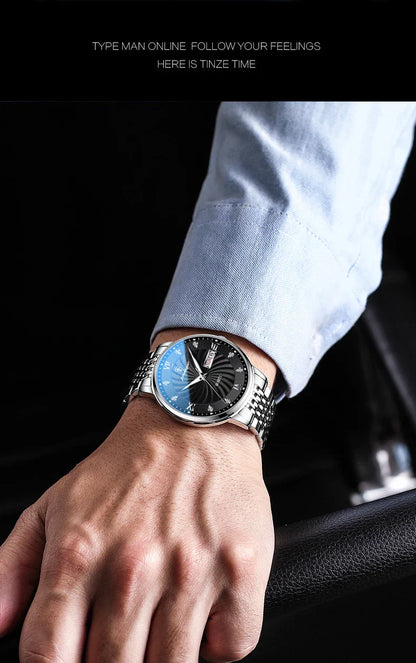 POEDAGAR Luxury Men's Watch — Waterproof Luminous Quartz Wristwatch with Date & Week, Stainless Steel Sports Fashion