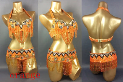 Sexy Belly Dance Costume Set for Women – 2-Piece Bra & Belt Outfit for Sizes 34D/DD,36D/DD,38/D/DDD,40B/C/D,42D/DD