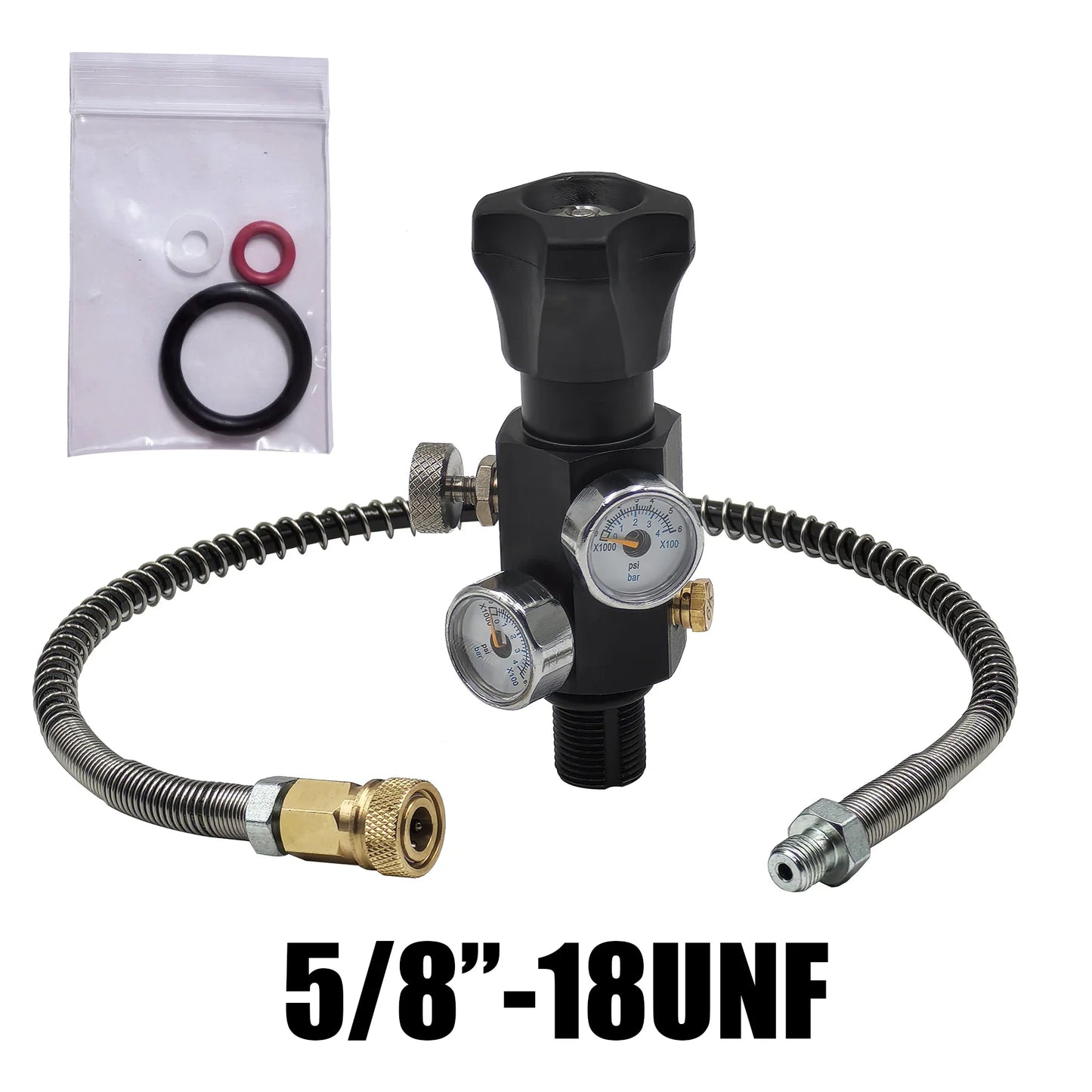 HPA Compressed Air Tank Charging Valve – Scuba Filling Station Hose with Gauge (20in, M18x1.5 or 5/8"-18UNF, 4500Psi/300Bar)