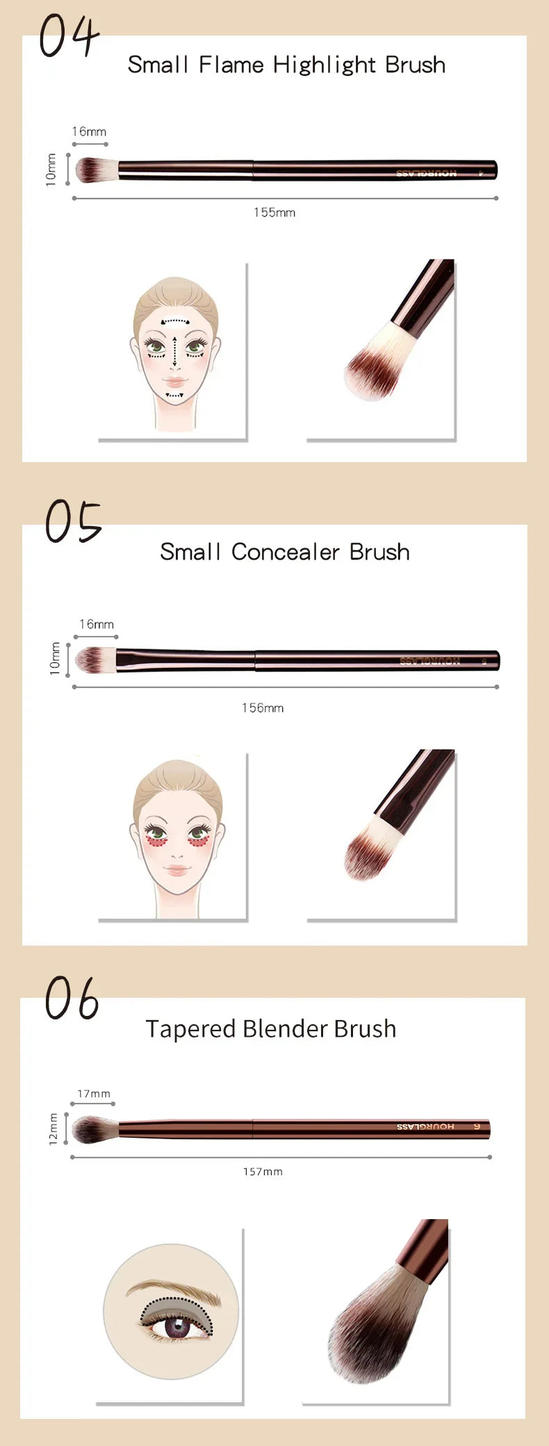 Hourglass Retractable Makeup Brush Set – Professional Eyeshadow, Foundation, Concealer, Powder, Bronzer, Blusher & Eyeliner Brushes