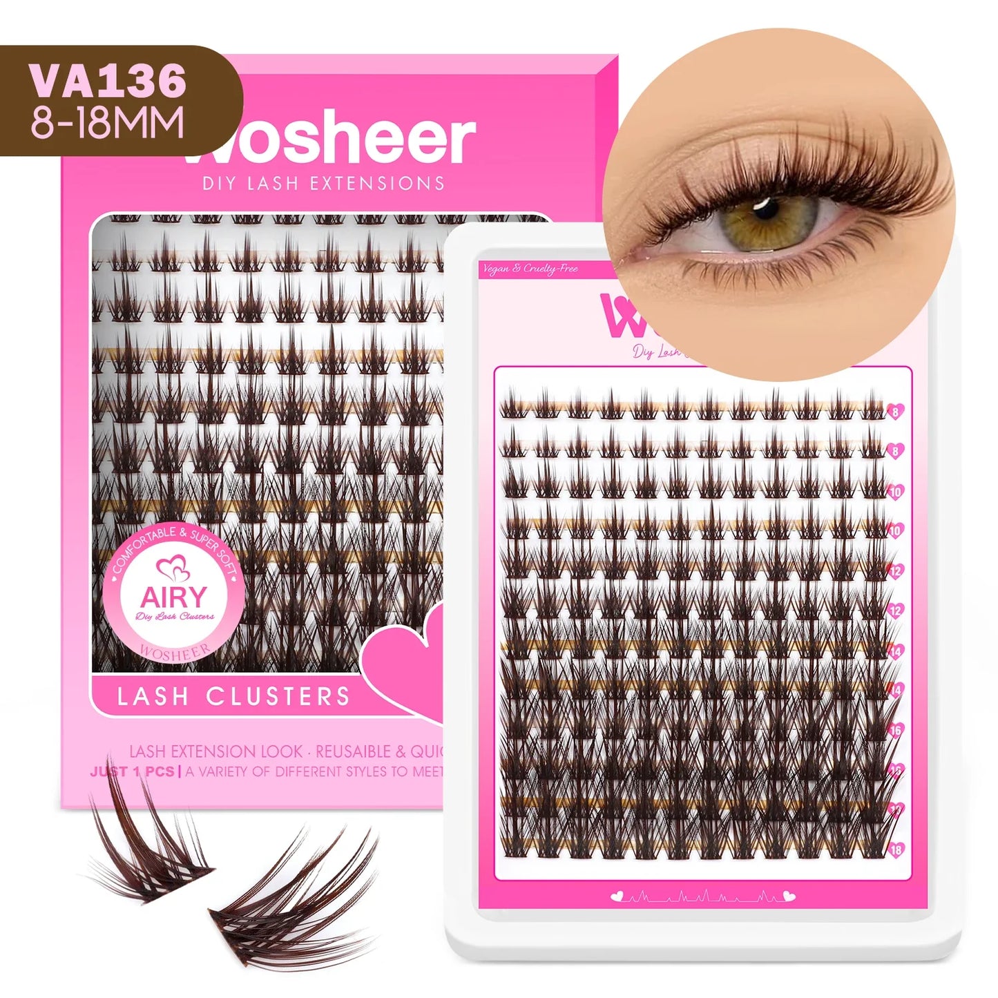 WOSHEER DIY Eyelash Cluster Kit – Faux Mink Lash Extensions with Bond, Seal & Remover for Natural Thick Individual Lashes
