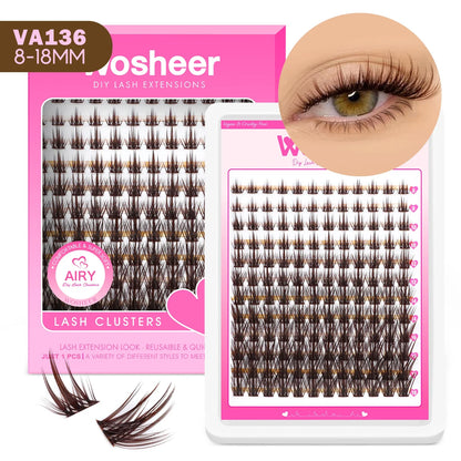 WOSHEER DIY Eyelash Cluster Kit – Faux Mink Lash Extensions with Bond, Seal & Remover for Natural Thick Individual Lashes