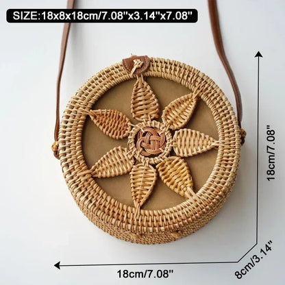 Handmade Straw Bag – Women’s Summer Rattan Beach Handbag, Boho Woven Circle Tote