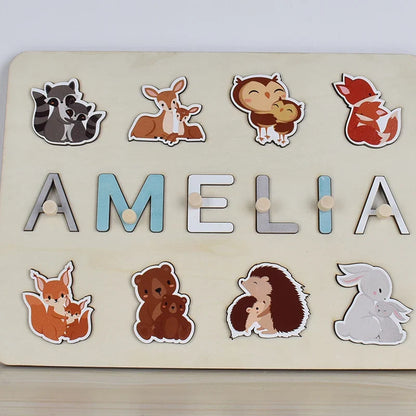 Montessori Personalized Wooden Name Puzzle — Custom Letter Board Educational Toy for Babies