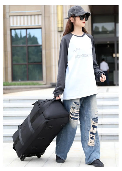 80L Rolling Duffle Bag with Wheels – 31" Heavy-Duty Foldable Travel Duffel, Water-Resistant Luggage with Shoulder Strap