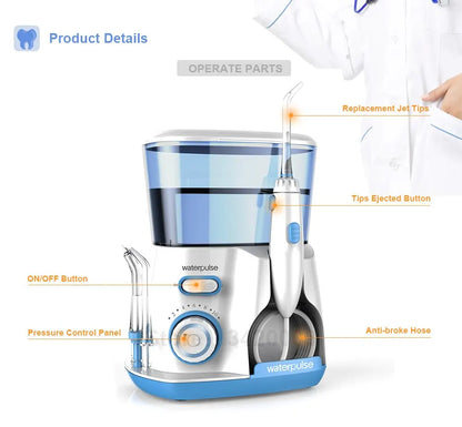 Waterpulse V300G Oral Irrigator: Electric Dental Water Flosser with 5 Tips - 800ml Capacity for Oral Hygiene & Care
