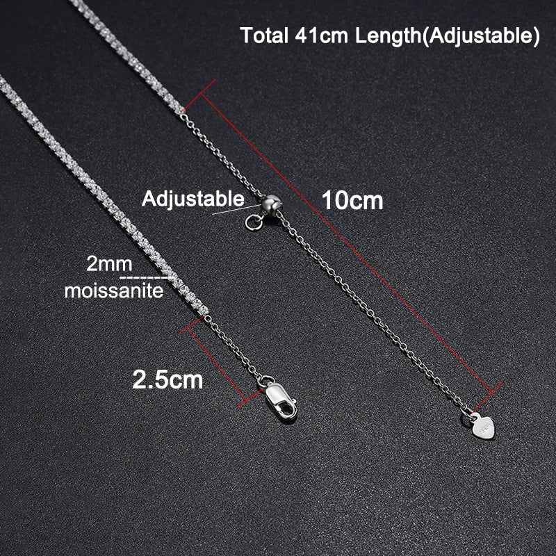 2mm Moissanite Tennis Necklace for Women – S925 Silver, 18K Gold Plated Adjustable Choker Wedding Jewelry