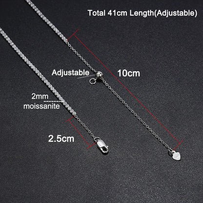 2mm Moissanite Tennis Necklace for Women – S925 Silver, 18K Gold Plated Adjustable Choker Wedding Jewelry