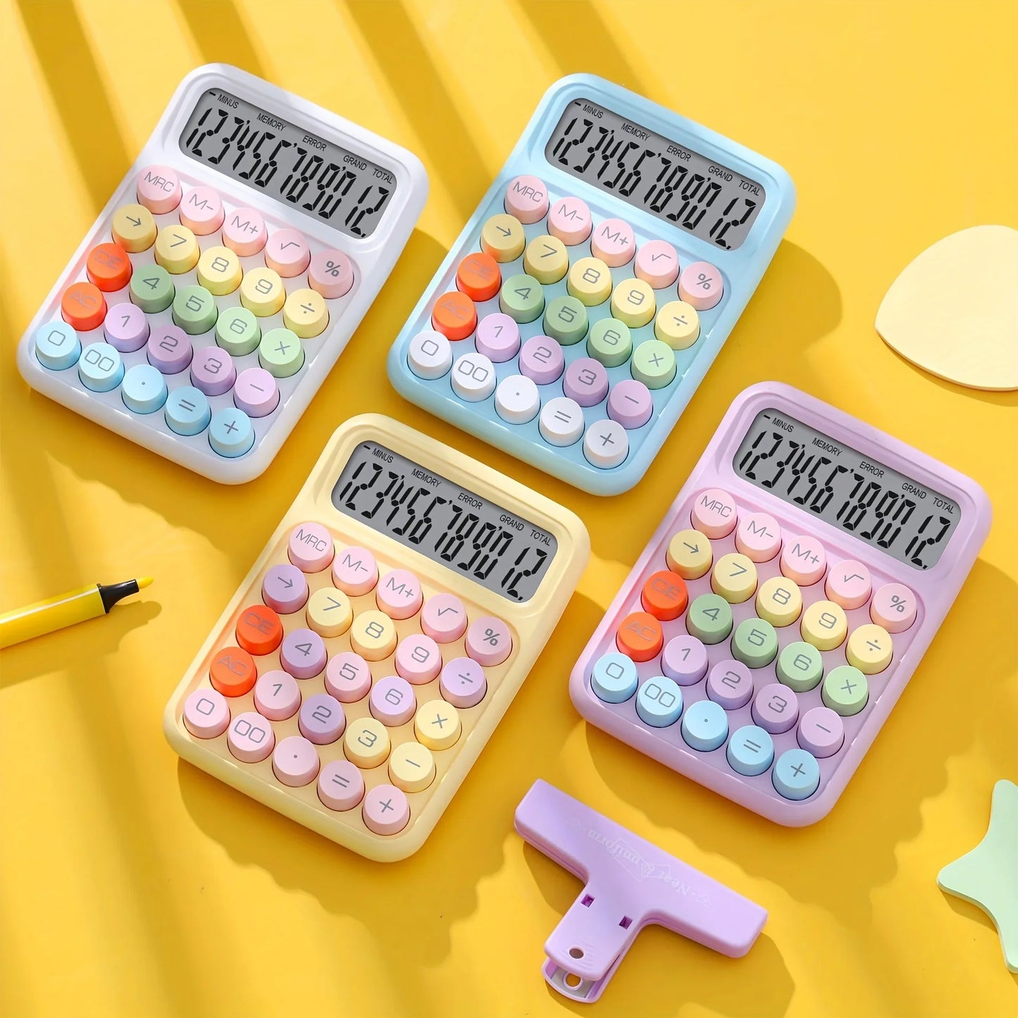 12-Digit Large LCD Desktop Calculator – Big Round Button Flexible Keyboard Calculator for Office, School & Everyday Use
