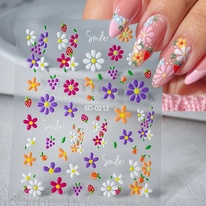 5D Macaron Nail Stickers - Embossed Flower, Fruit, Bear & Rabbit Charms for Summer DIY Manicure Decoration