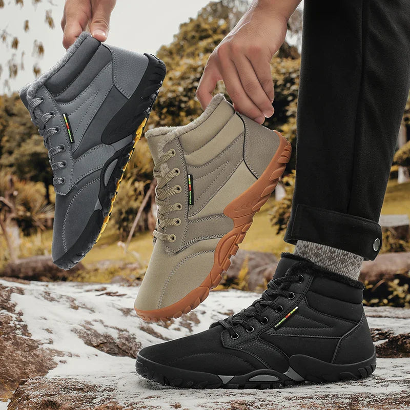 Men's Winter Snow Boots – Warm Fur Lined, Non-Slip Barefoot Outdoor Ankle Sneakers, Lightweight Hiking Shoes, Plus Size
