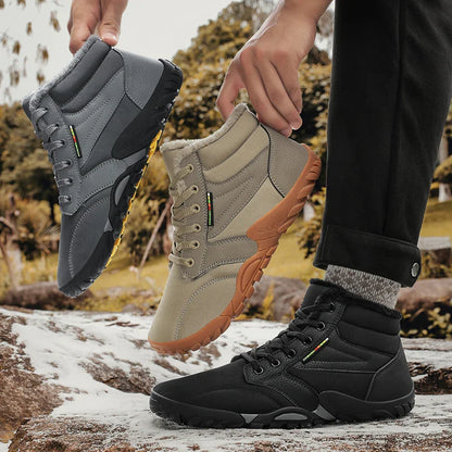 Men's Winter Snow Boots – Warm Fur Lined, Non-Slip Barefoot Outdoor Ankle Sneakers, Lightweight Hiking Shoes, Plus Size