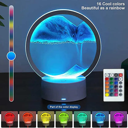 3D LED RGB Sandscape Lamp - 16-Color Moving Sand Art Frame with Remote, Hourglass Night Light & Deep Sea Display