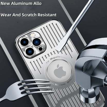 Metal Magnetic MagSafe Case with Heat Dissipation for iPhone 12 13 14 15 16 Pro/Pro Max – Logo Cutout, Wireless Charging Compatible