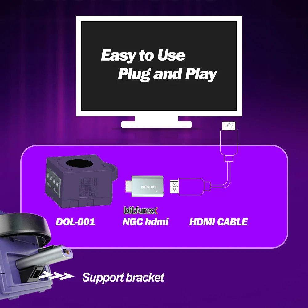 Bitfunx GC2HDMI Adapter – Digital AV to HDMI Converter for Nintendo GameCube NGC DOL-001 Console
