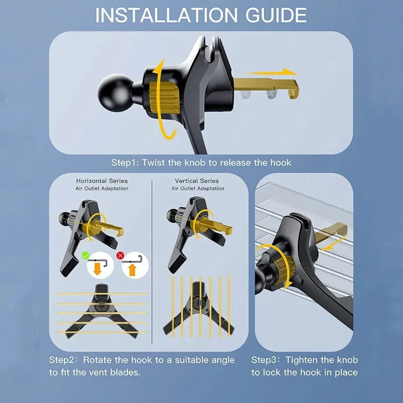 17mm Ball-Head Car Air Vent Clip — Universal Air Outlet Phone Holder Hook Clamp for Mobile & GPS