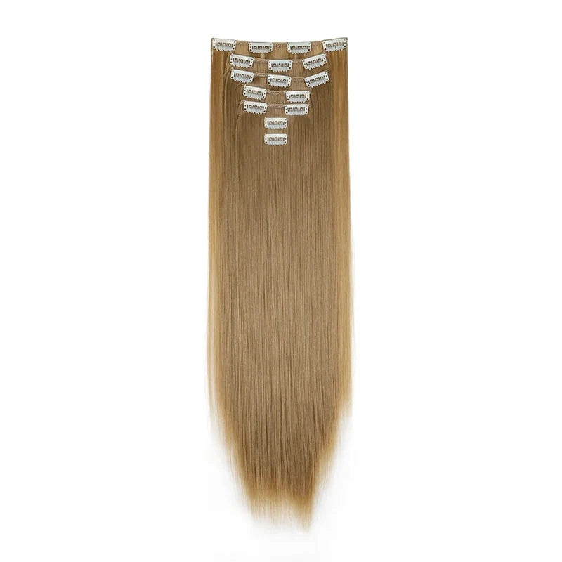 WIGSIN 24 Inch Synthetic Hair Extensions - 7PCS Long Straight Clip-In Hairpieces for Women in Black and Blonde Styles