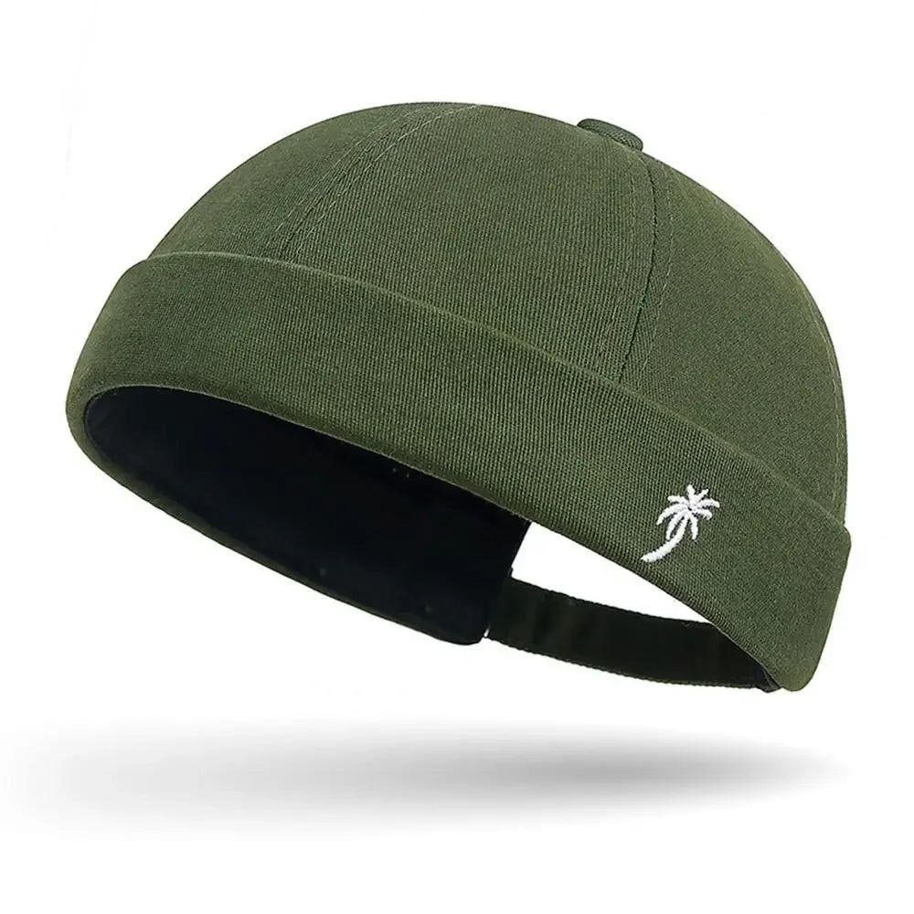 Unisex Brimless Docker Beanie Hat – Spring Autumn Streetwear Hip Hop Embroidered Coconut Tree Cap for Men & Women
