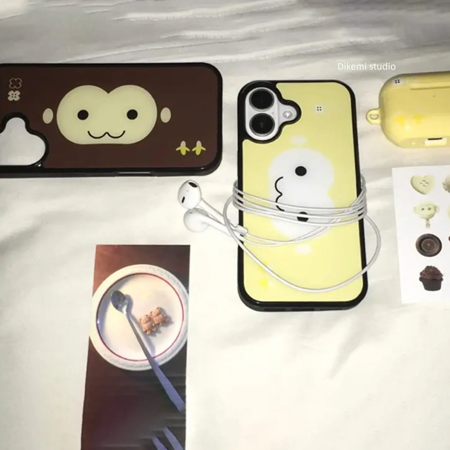 Brown & Yellow Monkey Face Phone Case - Cute Shockproof Silicone Cover for iPhone 17 Air, 16 Pro Max, 15, 14 Plus, 13, 12 & 11
