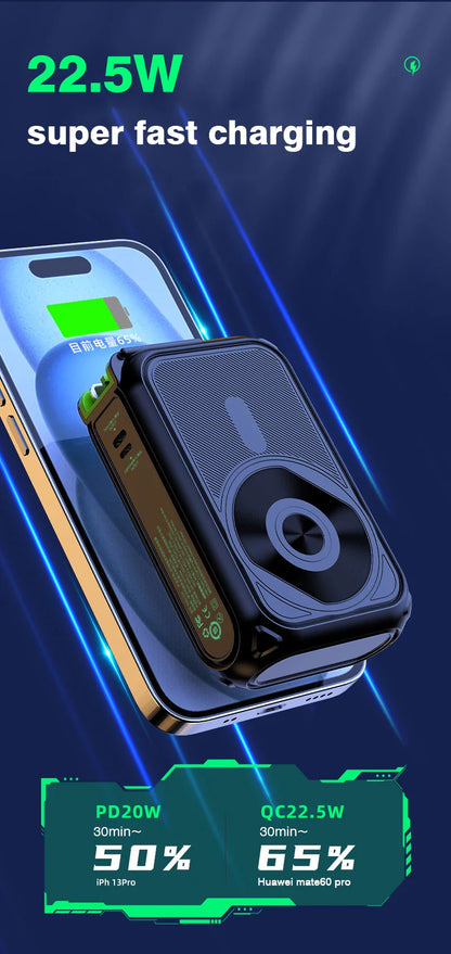 Magnetic Wireless Power Bank 20000mAh - Large Capacity Fast Charger with AC Plug, External Spare Battery for iPhone