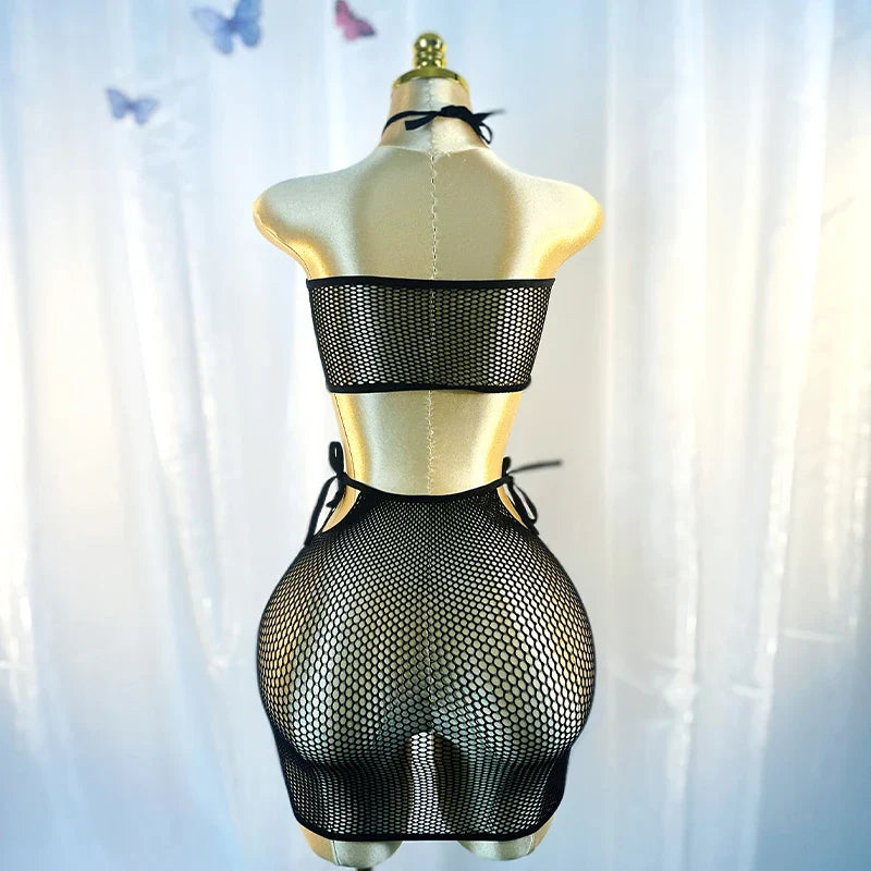 Women’s Sexy Fishnet Long Sleeve Cover-Up Dress – Hollow Out Bodycon Beachwear, Music Festival & Vacation Outfit (DSH617)