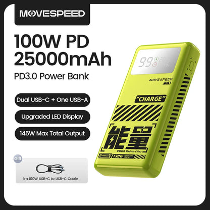 MOVESPEED M25Pro 140W Power Bank – 25000mAh Portable External Battery with Type C Fast Charge for iPhone, MacBook & Laptop
