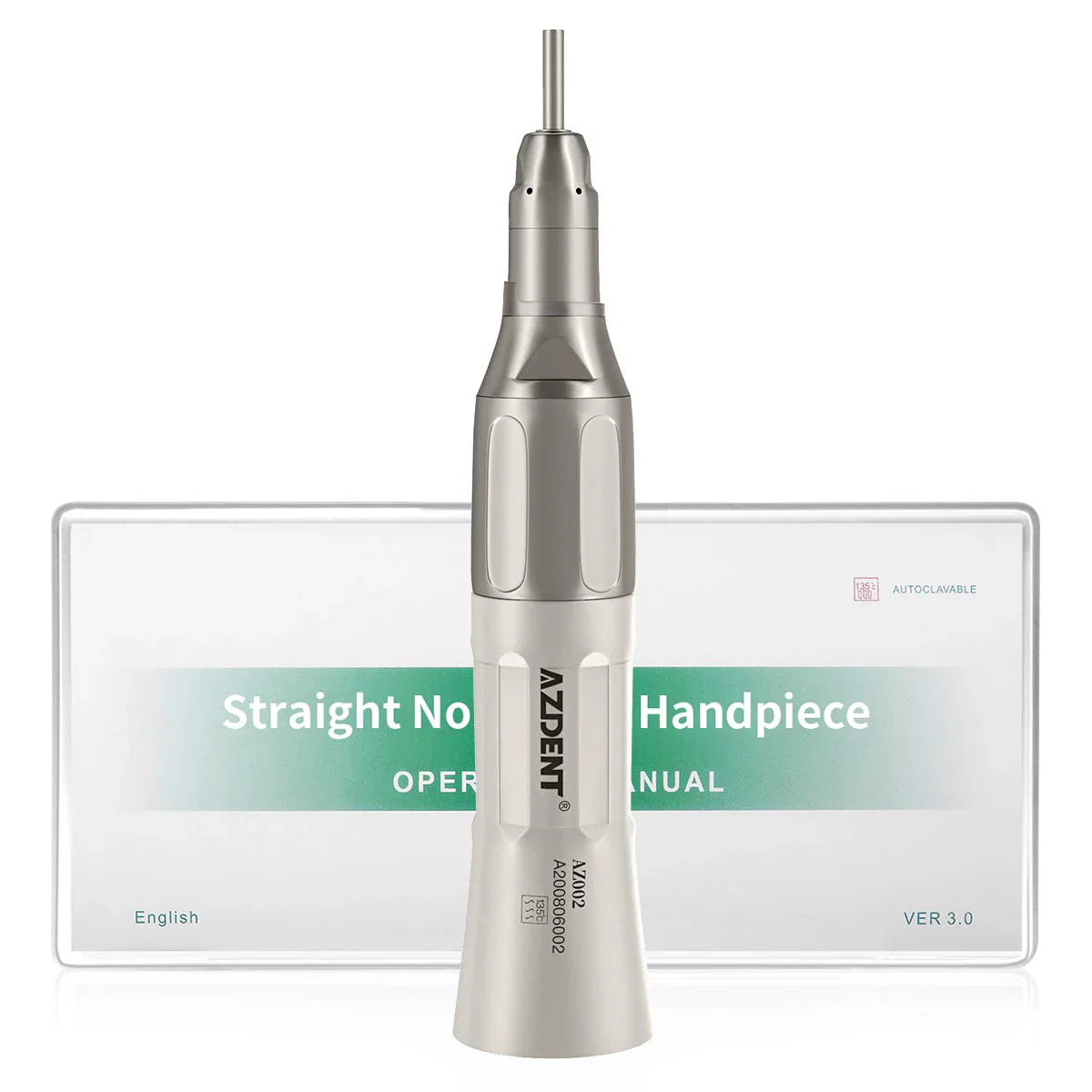 AZDENT Dental Low Speed Handpiece 1:1 Contra Angle – Push Button for ø2.35mm CA Burs, 2/4 Holes, Air Motor