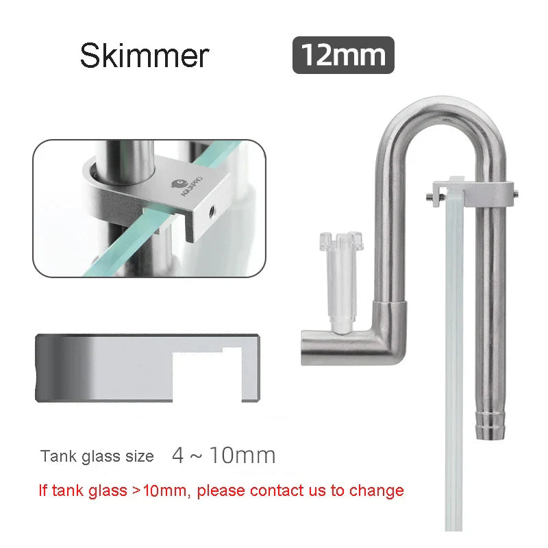 AQUAPRO Mini Stainless Steel Skimmer – Inlet & Outlet Pipes for Aquarium Fish Tanks, Filtro Accessories