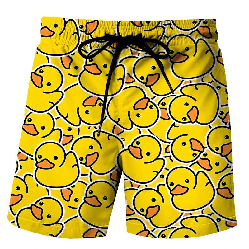 Funny Duck Graphic Men’s Beach Shorts – 3D Animal Print Board Shorts for Swim, Gym & Sports
