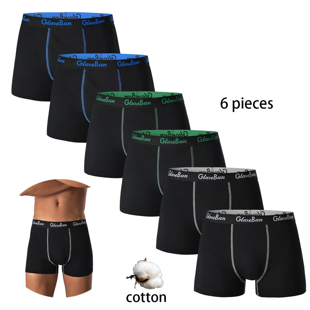 6-Pack Men’s Black Boxer Shorts – Soft Breathable Cotton Underwear Set, Comfortable Everyday Male Boxers Briefs 2024 Style