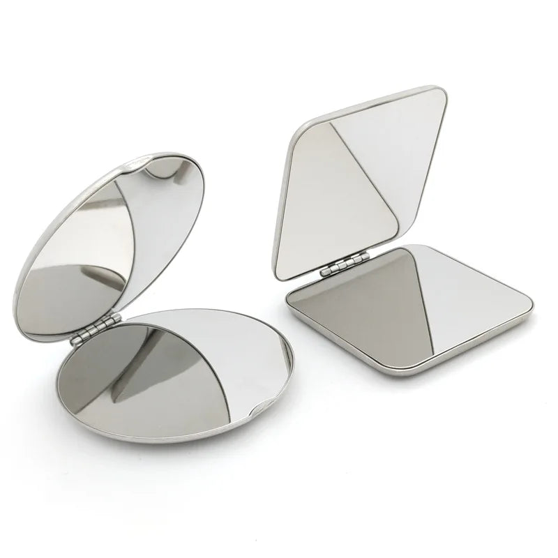 Portable Stainless Steel Makeup Mirror – Foldable Handheld Cosmetic Mirror for Women, Various Shapes