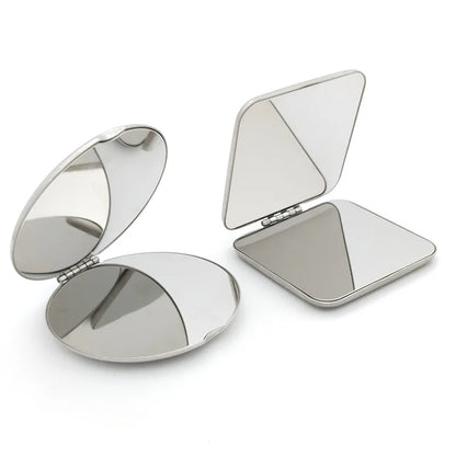 Portable Stainless Steel Makeup Mirror – Foldable Handheld Cosmetic Mirror for Women, Various Shapes