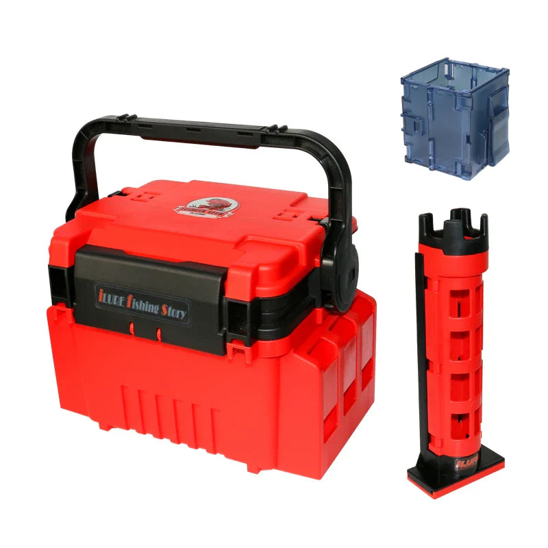 ILURE Multifunction Fishing Tackle Box – Big Storage Tool Box with Rod & Cup Holders for Fishing Accessories