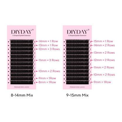 DIYDAY U-Shaped 3D Volume Eyelash Extensions — Easy-Apply Natural Wispy U YY Shape Faux Mink Lashes for Makeup