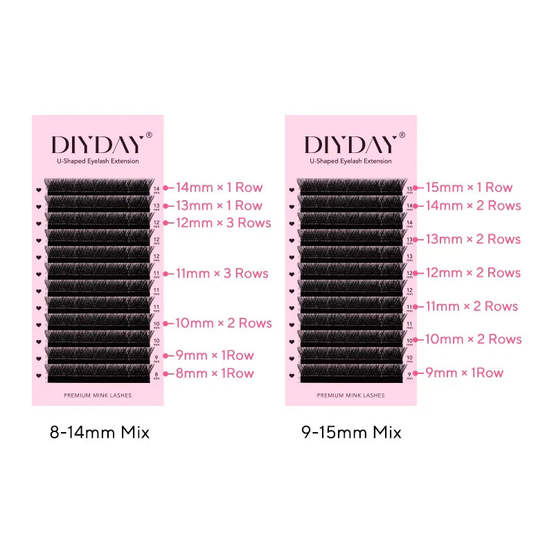 DIYDAY U-Shaped YY Eyelash Extensions – Premium PBT Double Layer Ultra Soft Featherlight Faux Mink False Lashes