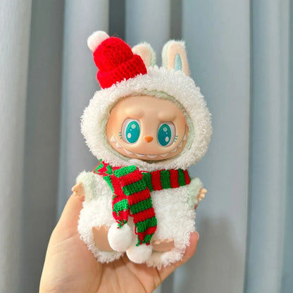 Mini Winter Plush Outfit for Labubu V1–V3 Dolls – Santa, Snowman & Elk Sweater Hat Set, New Year Gift