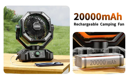coldSky Portable Camping Fan — 4 LED Lanterns, 8 Speeds, 20000mAh Battery for Outdoor Use