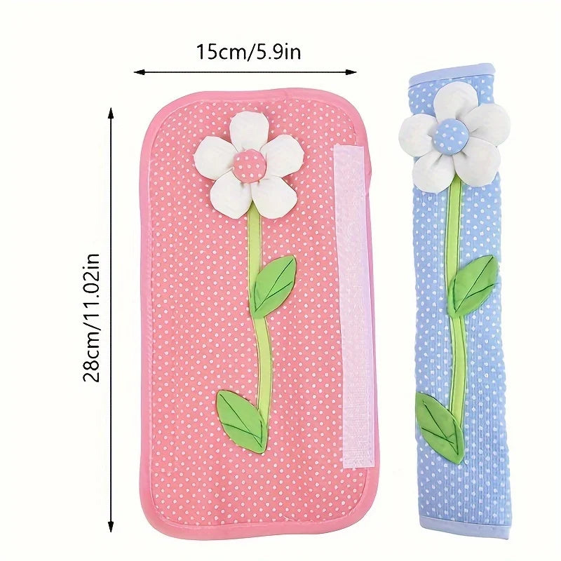 2PCS Handmade Flower Refrigerator Handle Covers – DIY Protective Dust Cover for Fridge & Oven Doors